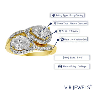 2.25 cttw I1 Pear Shape Diamond Engagement Ring 14K Yellow Gold Prong Set