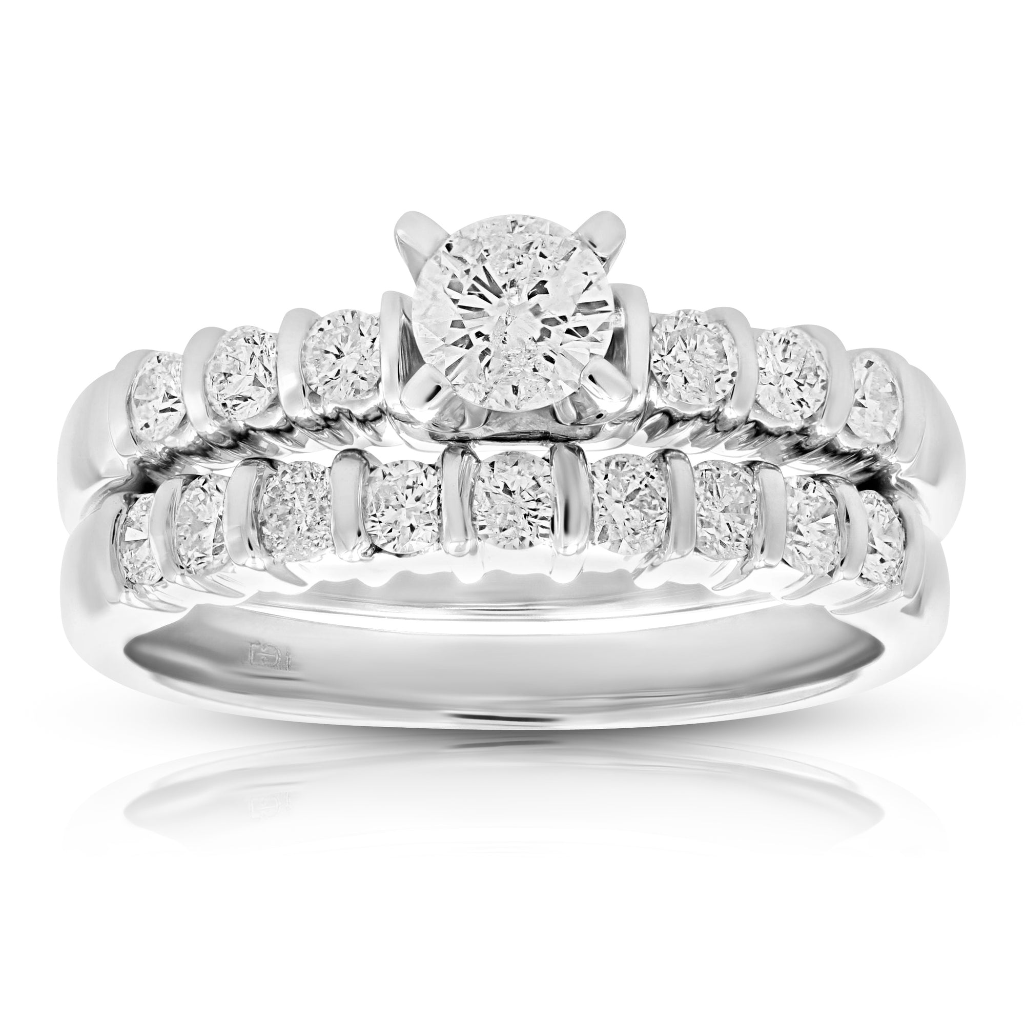 1 cttw Diamond Channel Set Wedding Engagement Ring Set 14K White Gold Size 7