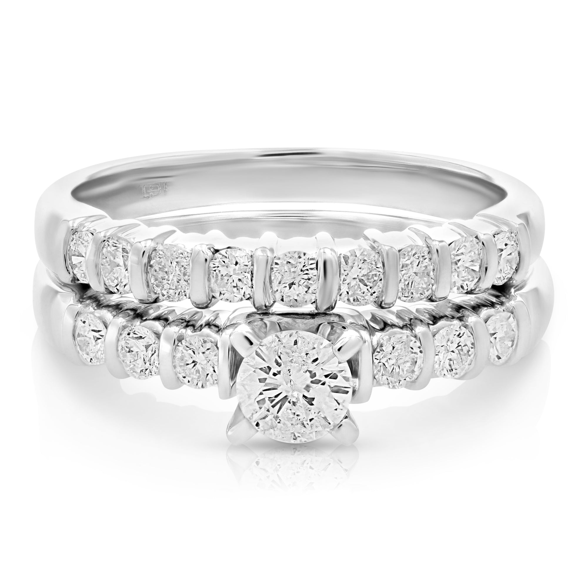 1 cttw Diamond Channel Set Wedding Engagement Ring Set 14K White Gold Size 7