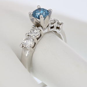 1.40 cttw Blue and White Diamond Engagement Ring 14K White Gold Bridal Size 7