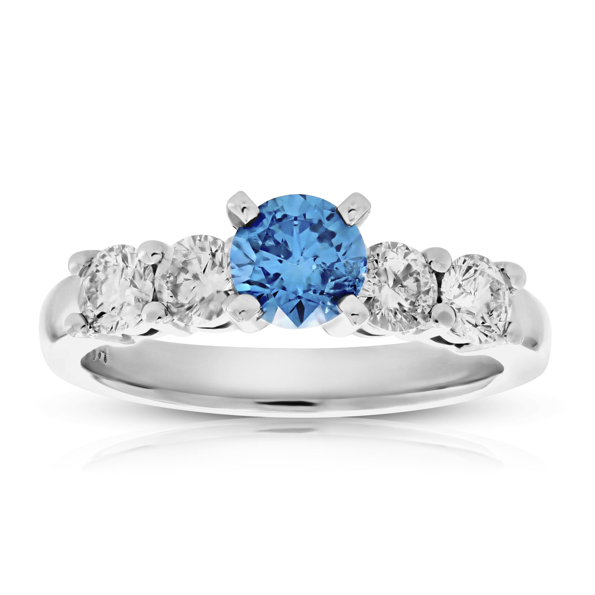 1.40 cttw Blue and White Diamond Engagement Ring 14K White Gold Bridal Size 7