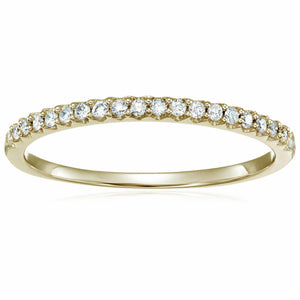 1/6 cttw Micro Pave Diamond Wedding Band for Women in 10K Yellow Gold Prong Set, Size 4.5-10
