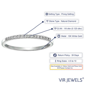 1/8 cttw Diamond Wedding Anniversary Band for Women, Round Diamond Engagement Ring in 10K White Gold Prong Set 0.125 cttw, Size 3.5-10