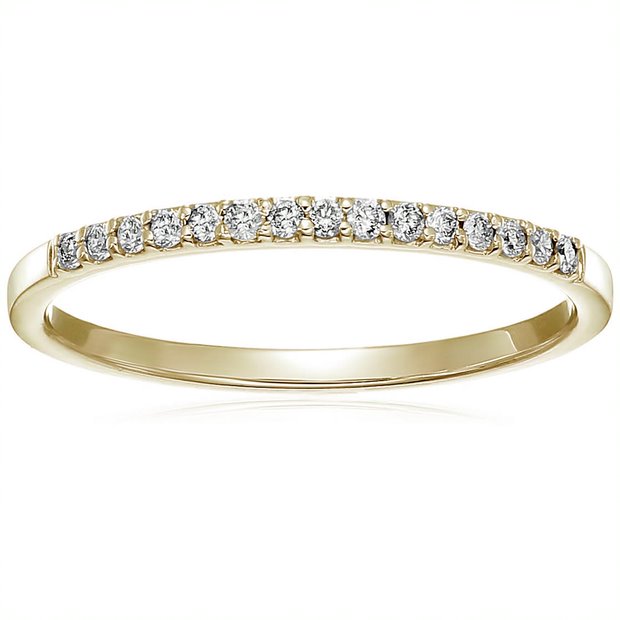 1/8 cttw Petite Round Diamond Wedding Band for Women in 10K Yellow Gold Prong Set, Size 4.5-10