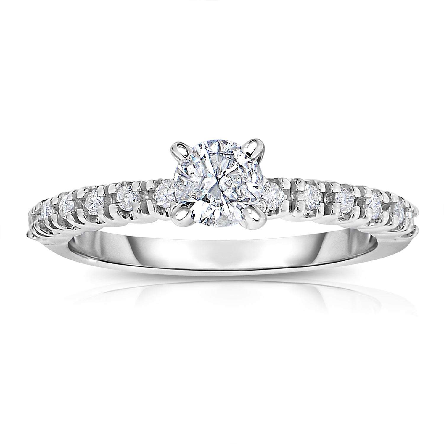 0.60 cttw Diamond Engagement Ring 14K White Gold Solitaire with Accent Design