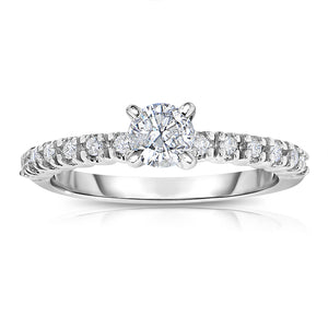 0.60 cttw Diamond Engagement Ring 14K White Gold Solitaire with Accent Design