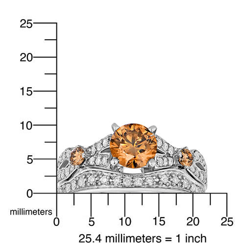 1.60 cttw 3 Stone Champagne Diamond Engagement Ring 14K White Gold Size 7