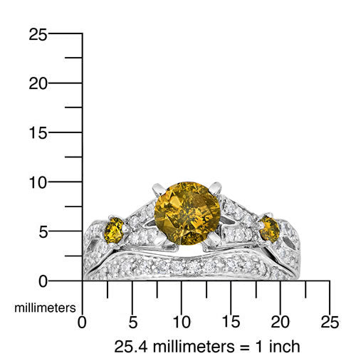 1.60 cttw 3 Stone Yellow and White Diamond Engagement Ring 14K White Gold Size 7