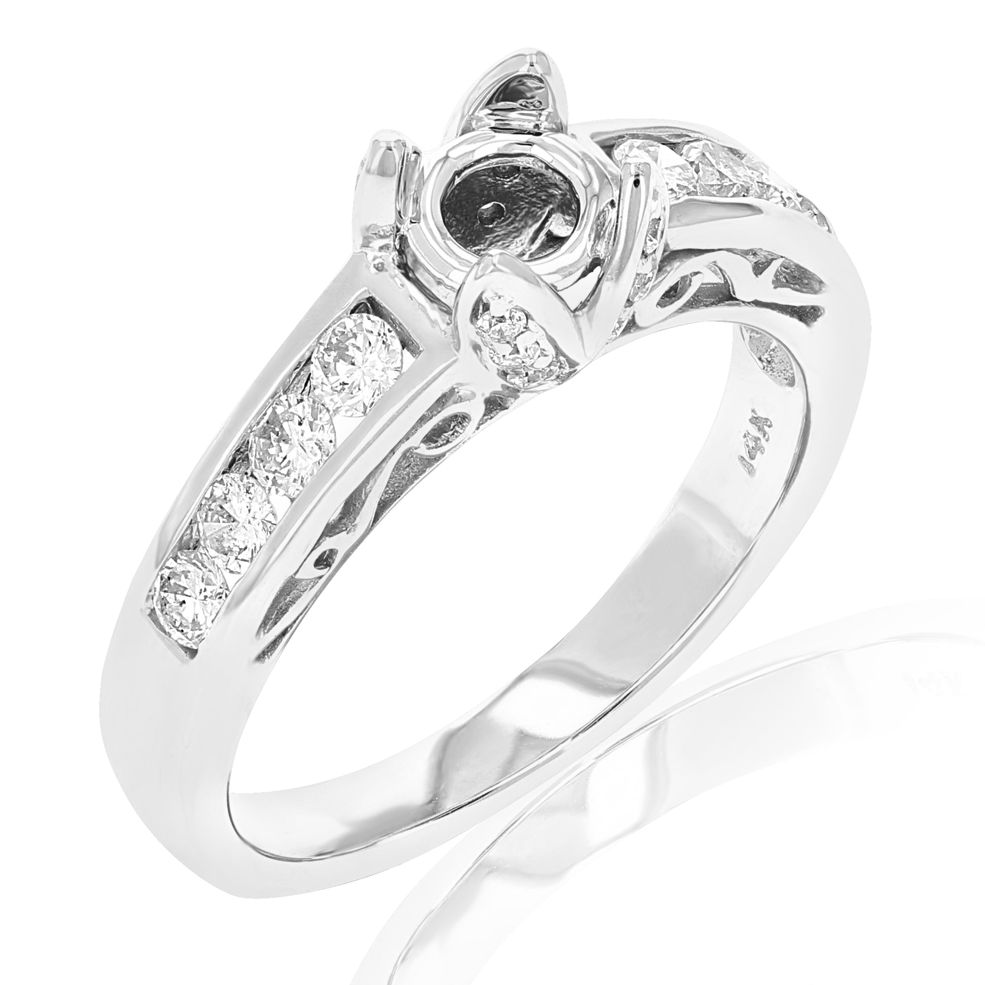 0.60 cttw Semi Mount Diamond Wedding Bridal Set 14K White Gold Round Size 7