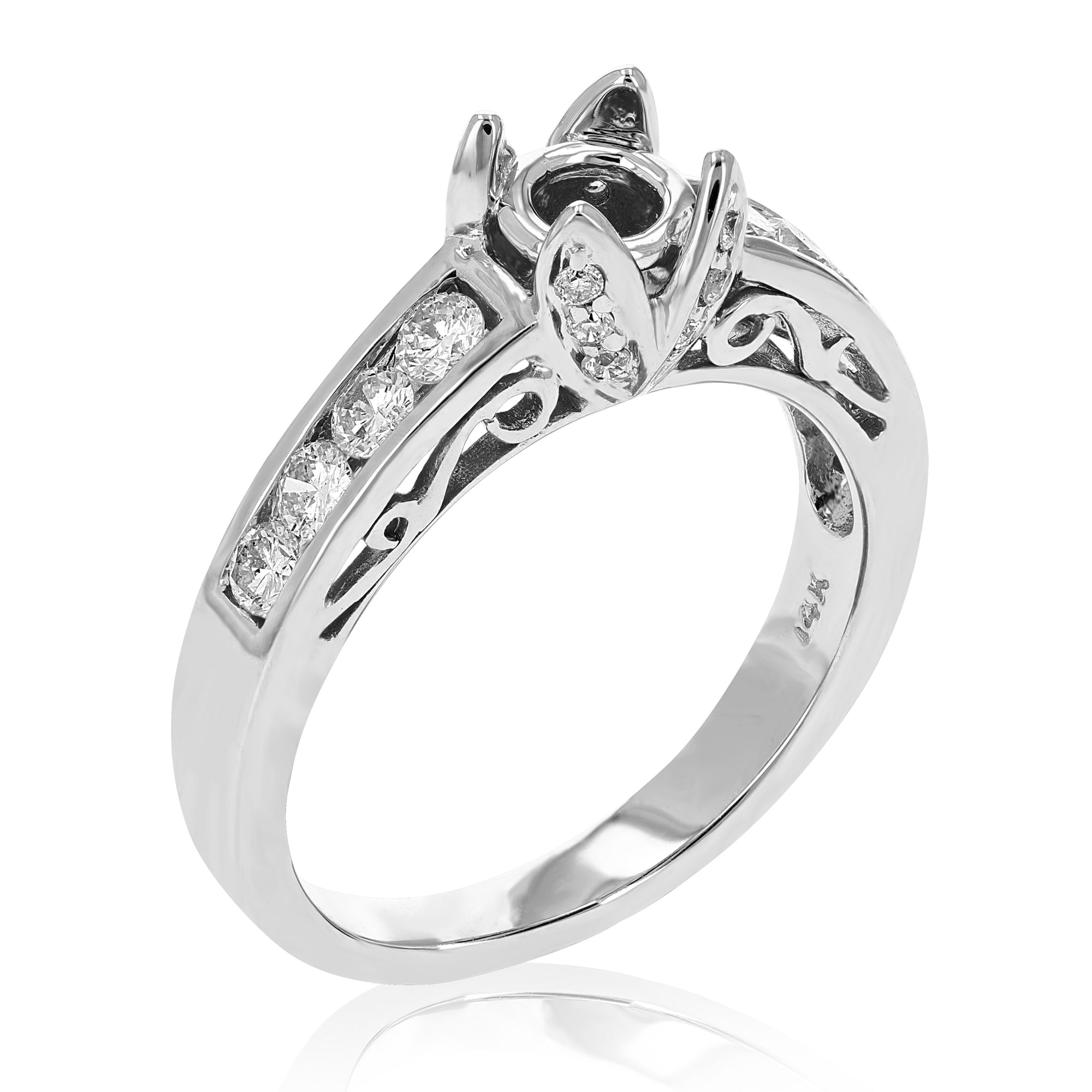 0.60 cttw Semi Mount Diamond Wedding Bridal Set 14K White Gold Round Size 7