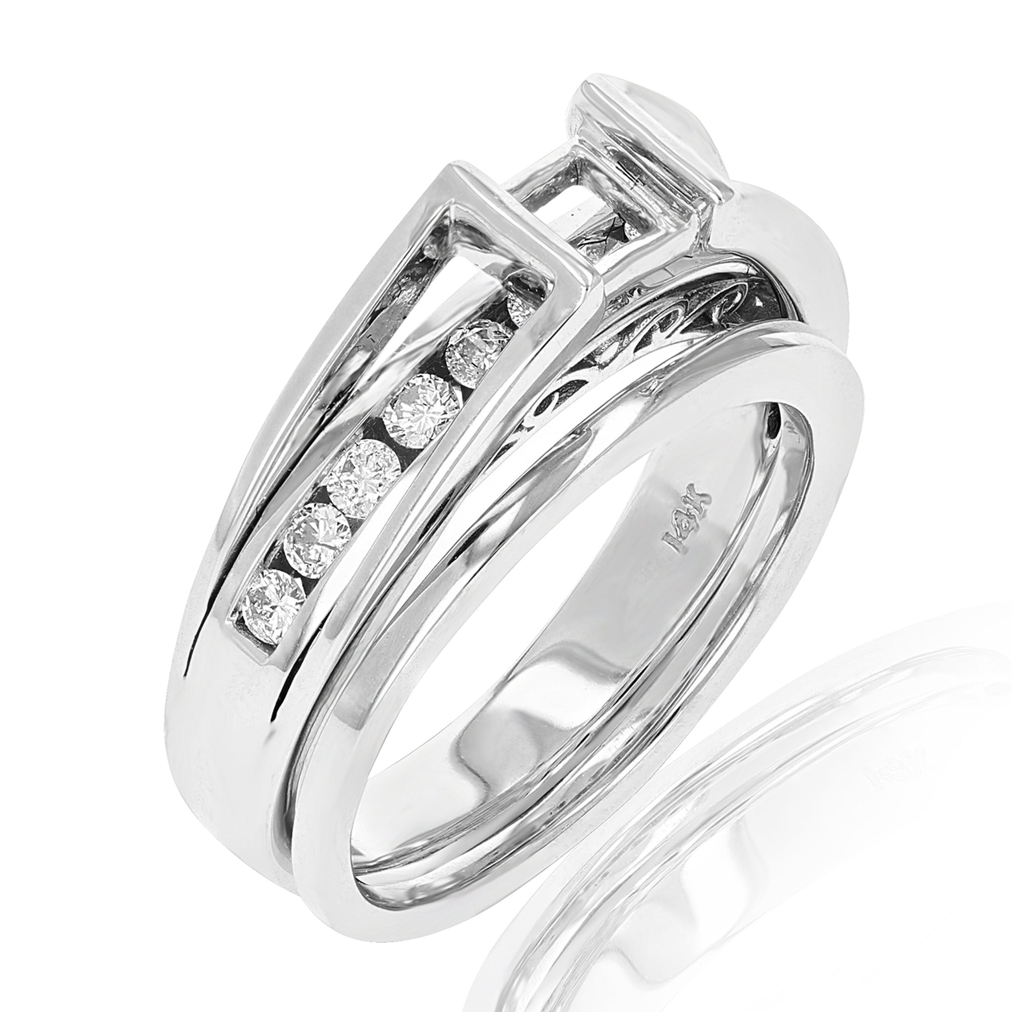 1/2 cttw Diamond Semi Mount Wedding Bridal Set 14K White Gold Princess Size 7