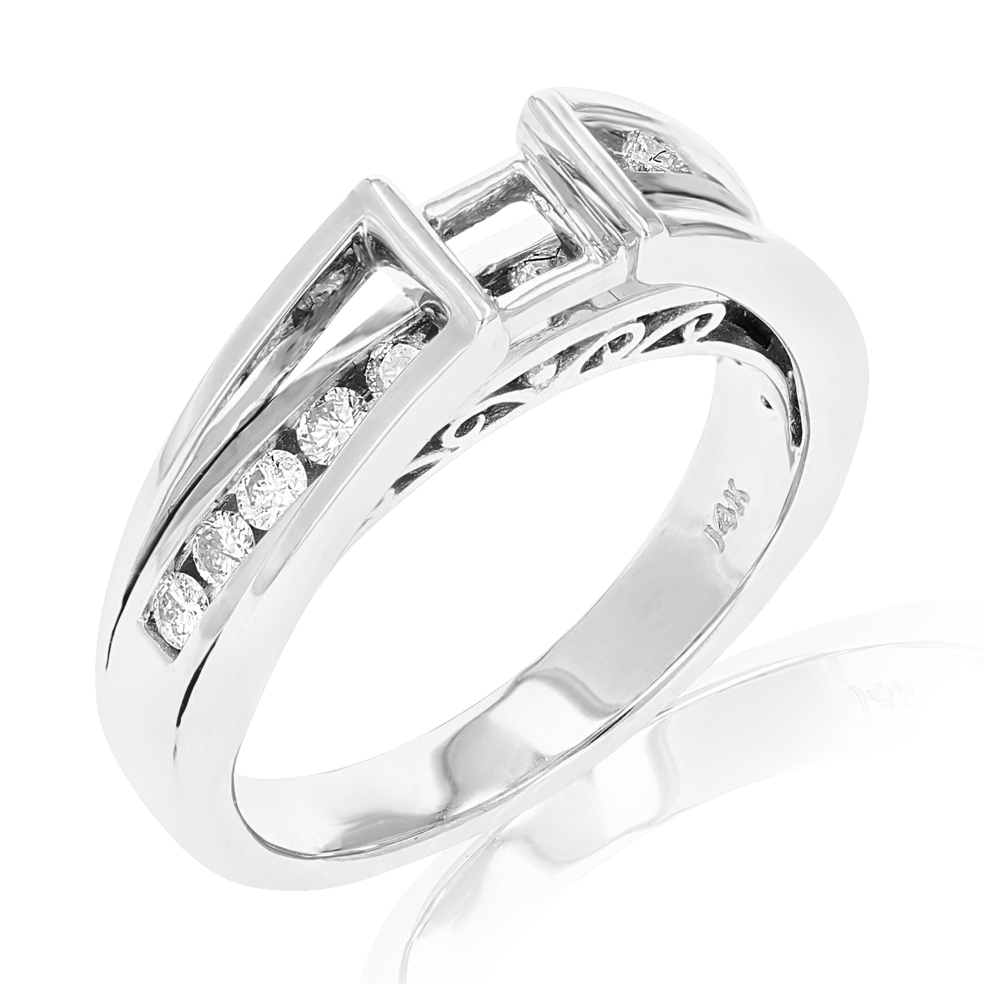 1/2 cttw Diamond Semi Mount Wedding Bridal Set 14K White Gold Princess Size 7