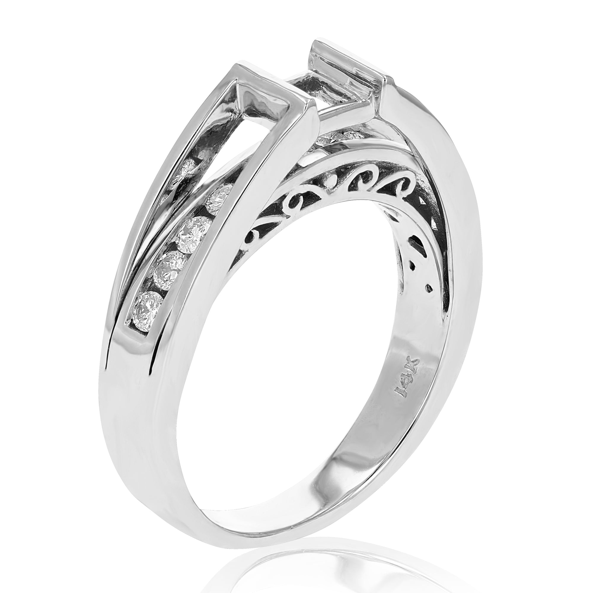 1/2 cttw Diamond Semi Mount Wedding Bridal Set 14K White Gold Princess Size 7