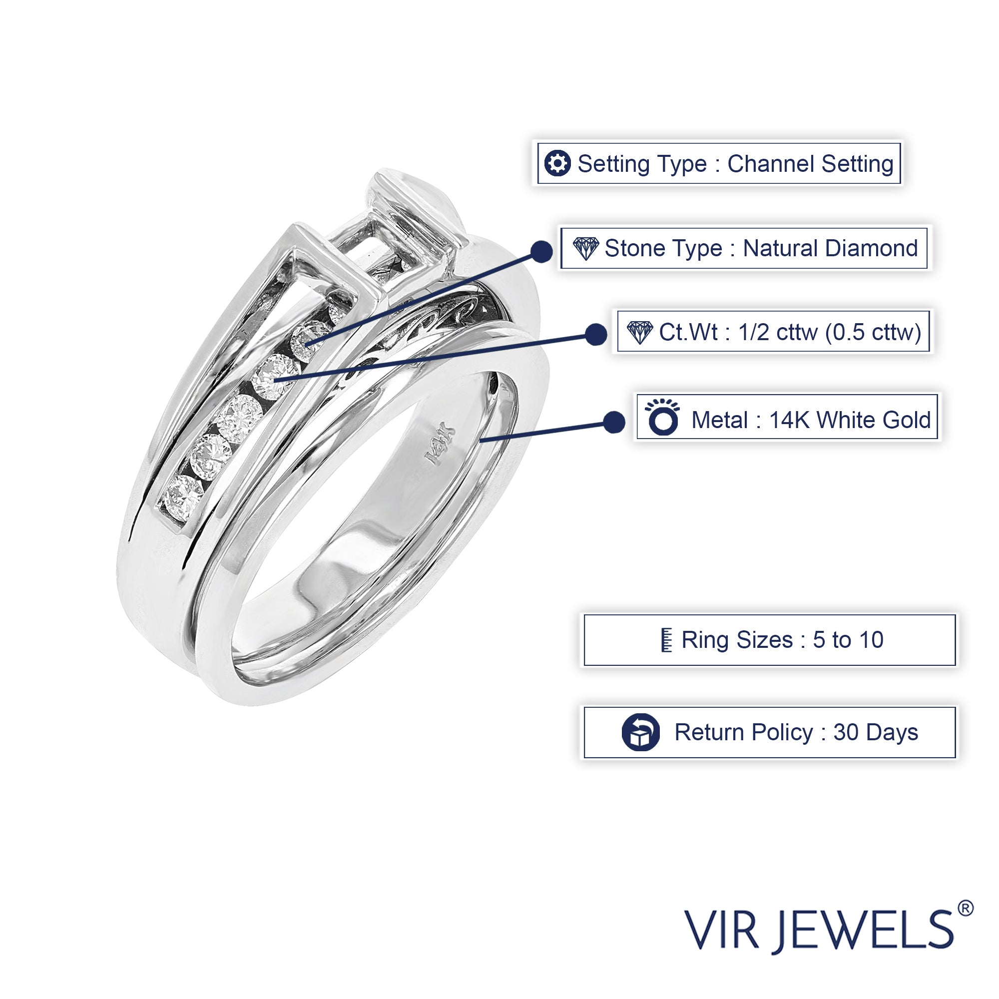 1/2 cttw Diamond Semi Mount Wedding Bridal Set 14K White Gold Princess Size 7