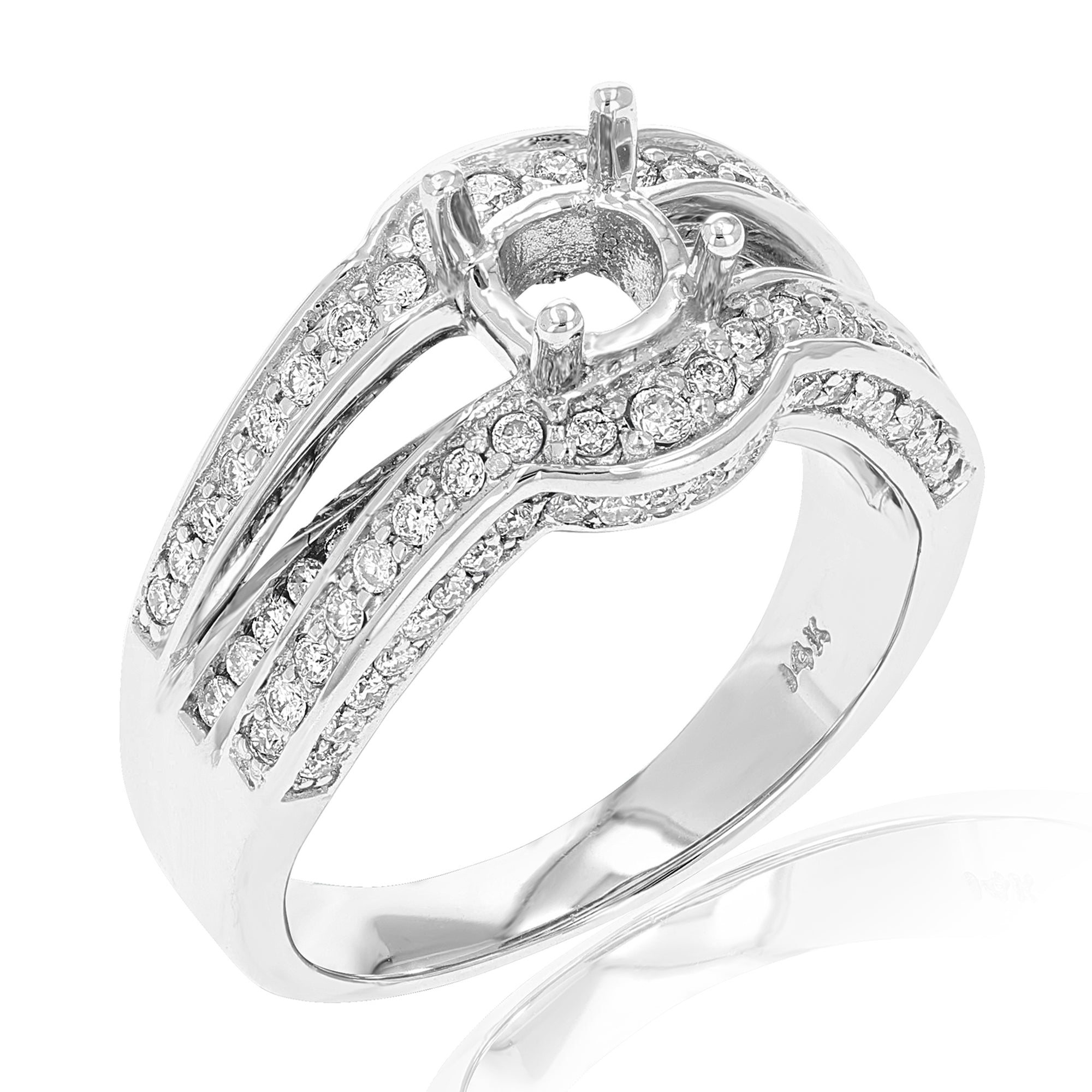 1.10 cttw Semi Mount Diamond Engagement Ring 14K White Gold Round Bridal Size 7