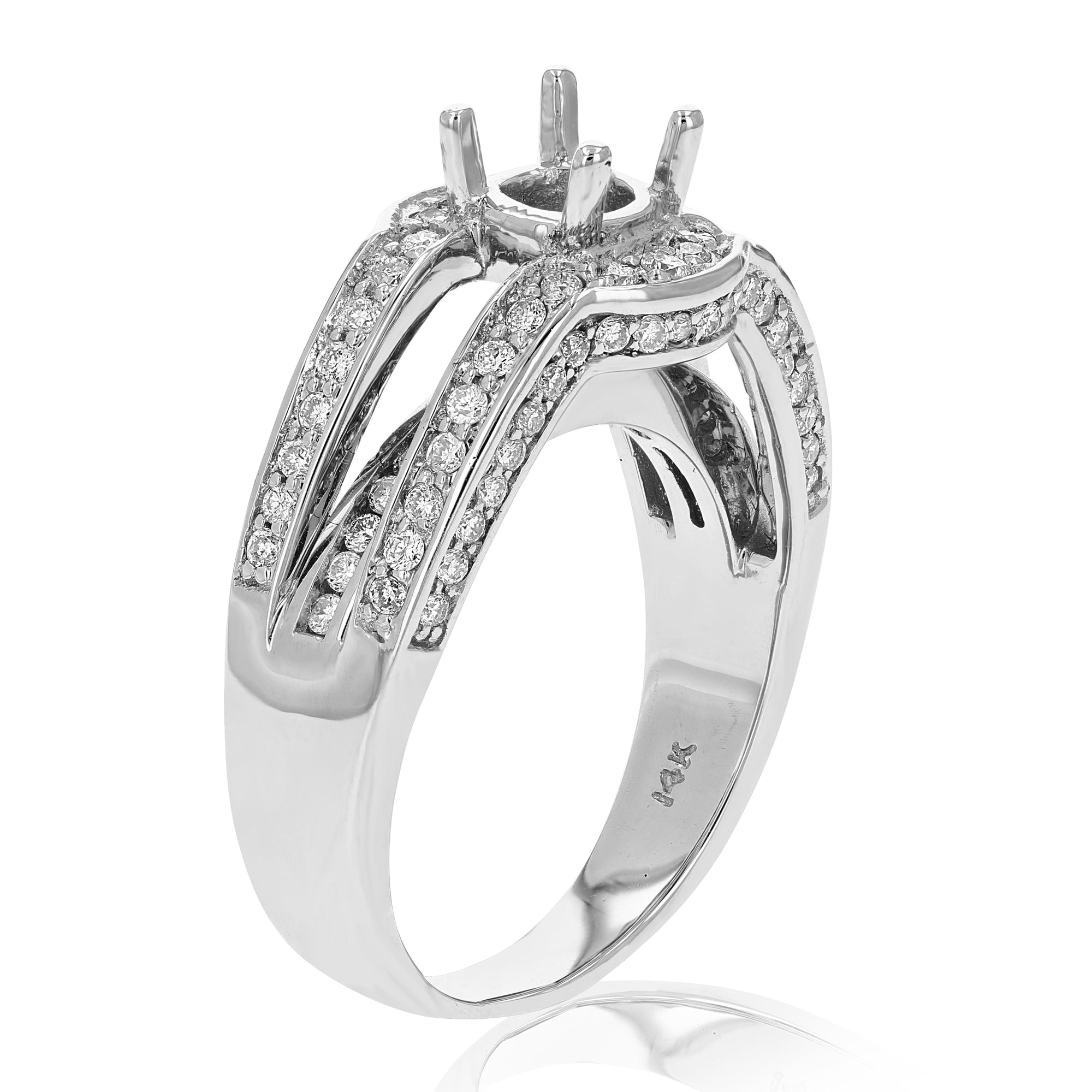 1.10 cttw Semi Mount Diamond Engagement Ring 14K White Gold Round Bridal Size 7