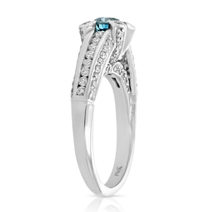 1.35 cttw Blue and White Diamond Engagement Ring 14K White Gold Size 7