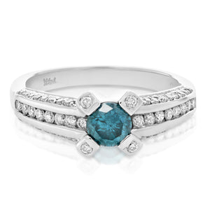 1.35 cttw Blue and White Diamond Engagement Ring 14K White Gold Size 7