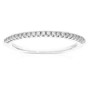 1/6 cttw Pave Round Diamond Wedding Band for Women in 10K White Gold Prong Set, Size 4.5-10