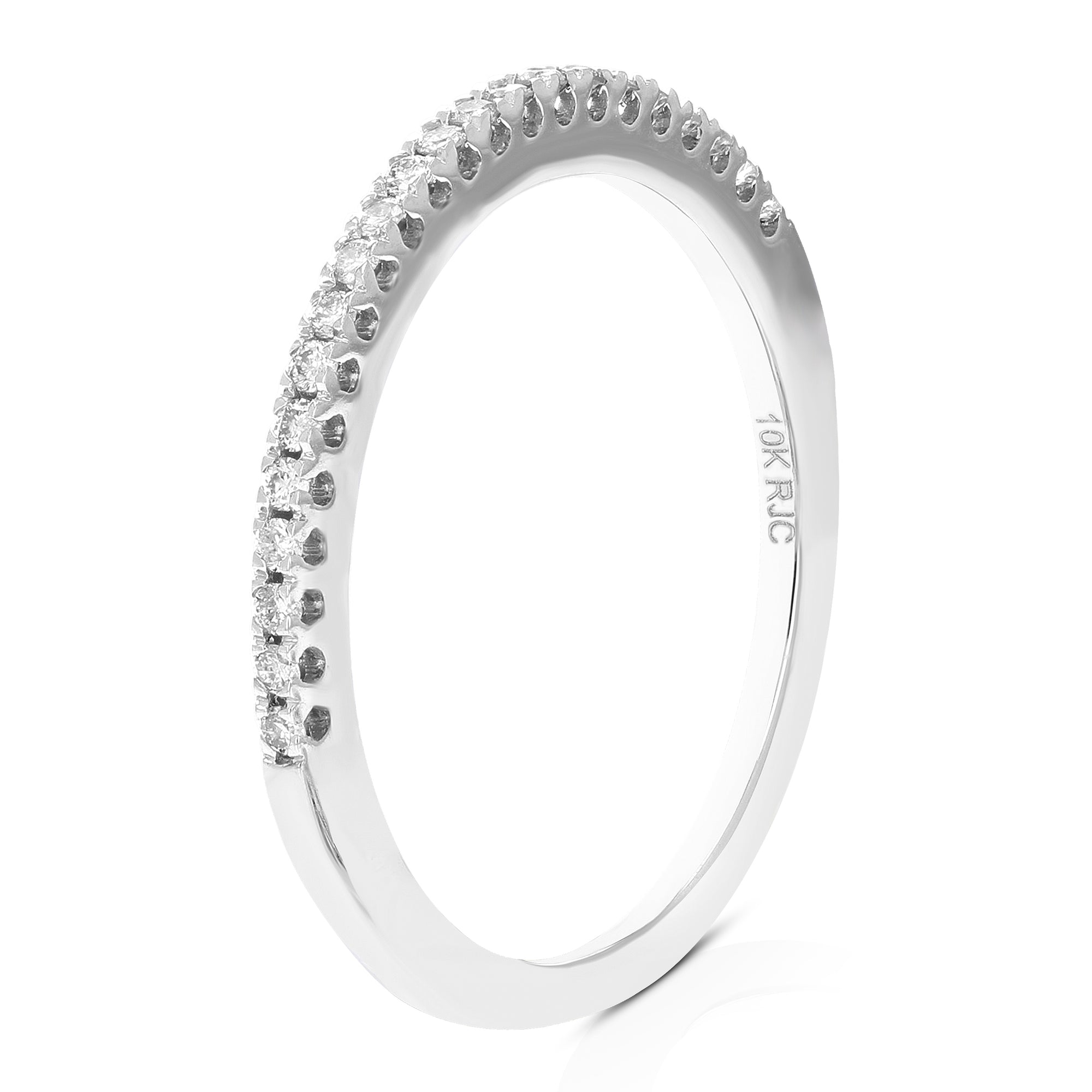 1/6 cttw Pave Round Diamond Wedding Band for Women in 10K White Gold Prong Set, Size 4.5-10