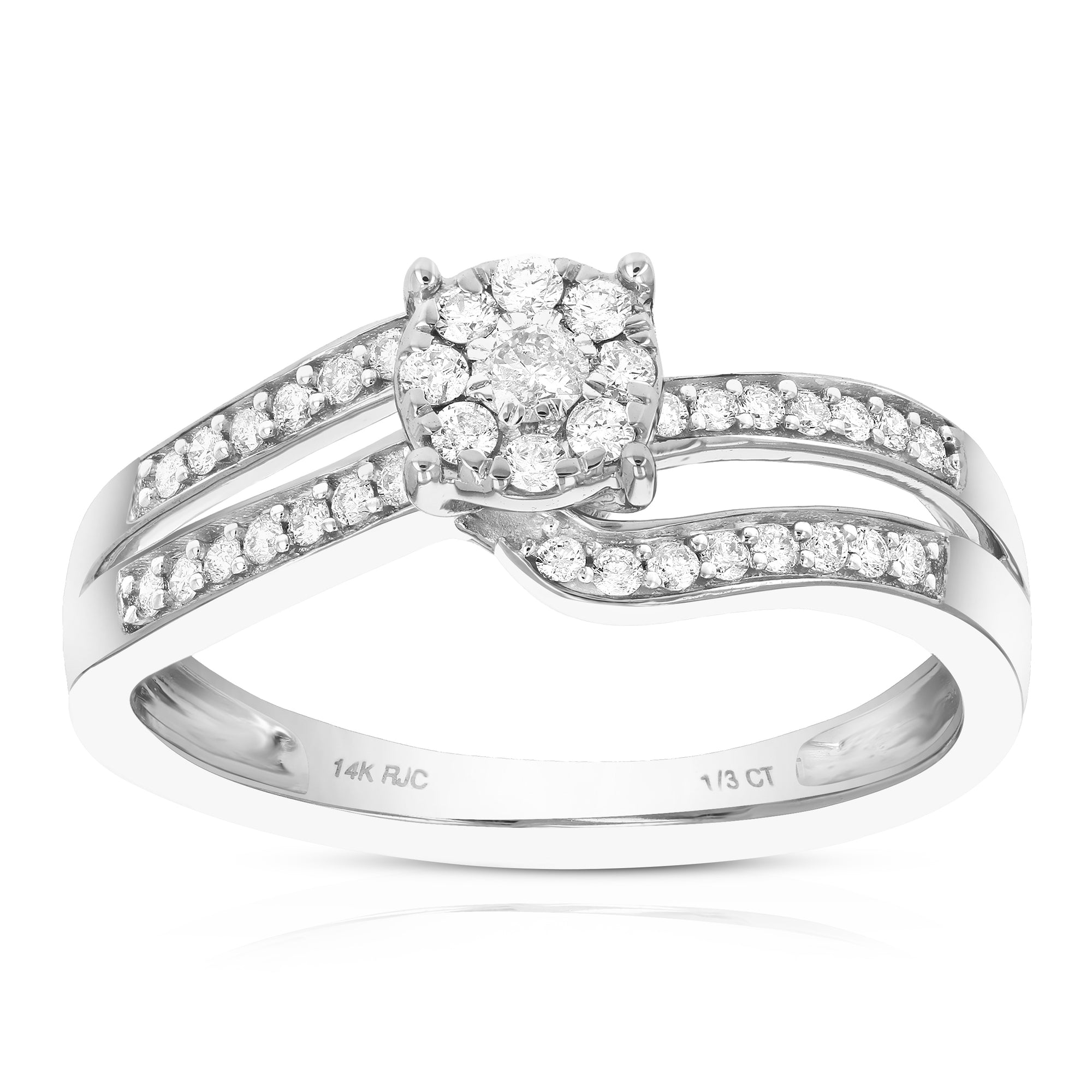 1/4 cttw Diamond Cluster Set Wedding Engagement Ring 14K White Gold Bridal