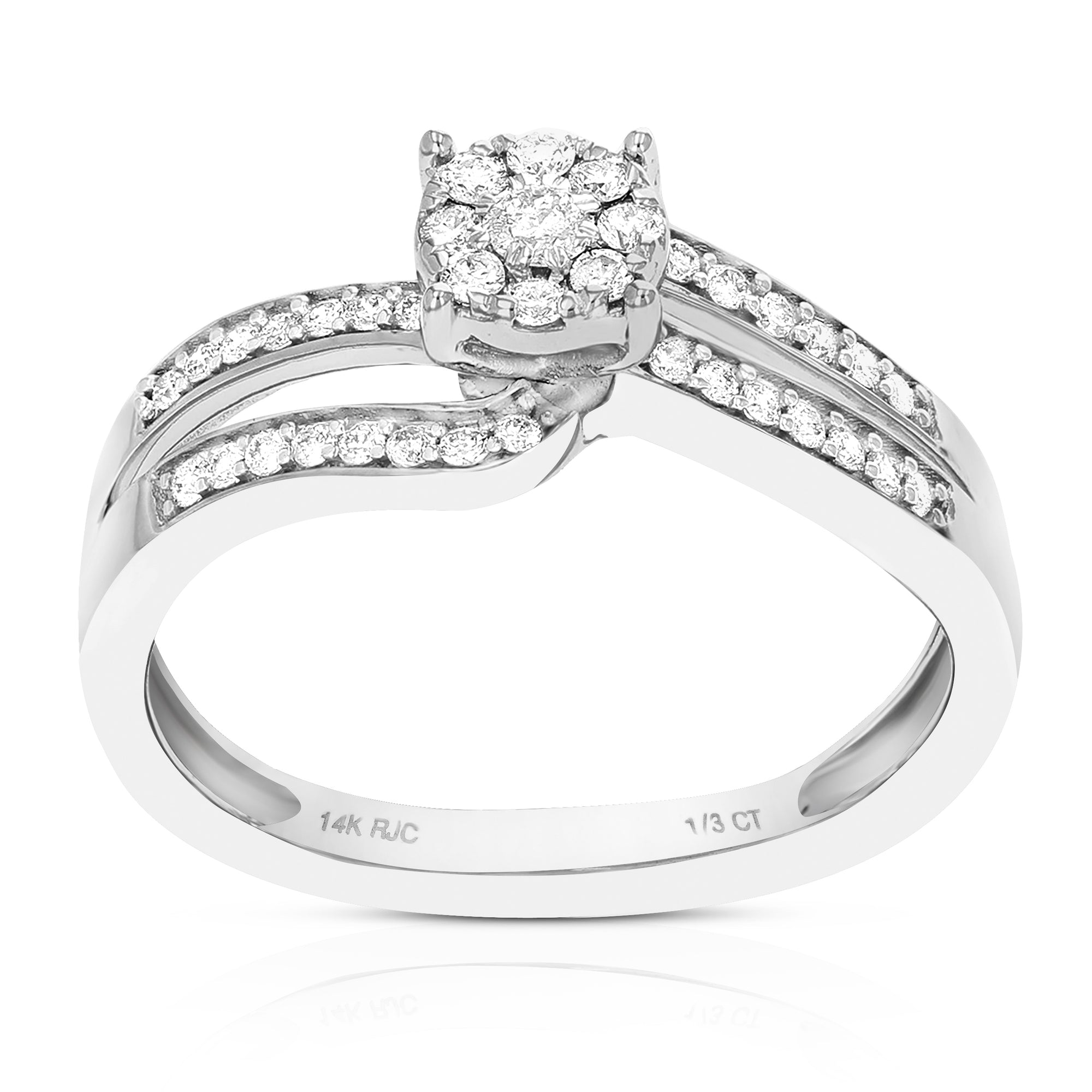 1/4 cttw Diamond Cluster Set Wedding Engagement Ring 14K White Gold Bridal