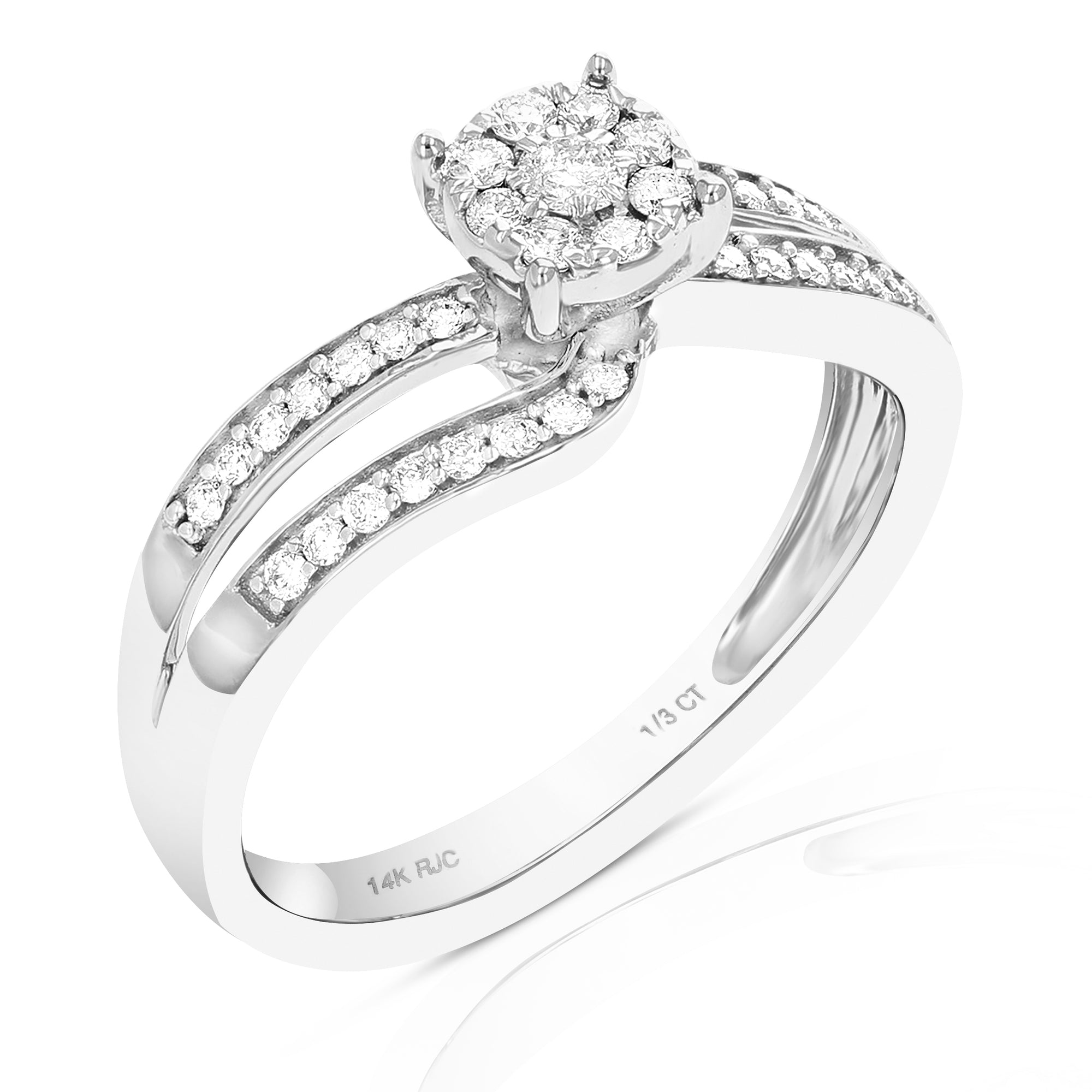 1/4 cttw Diamond Cluster Set Wedding Engagement Ring 14K White Gold Bridal