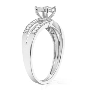 1/4 cttw Diamond Cluster Set Wedding Engagement Ring 14K White Gold Bridal