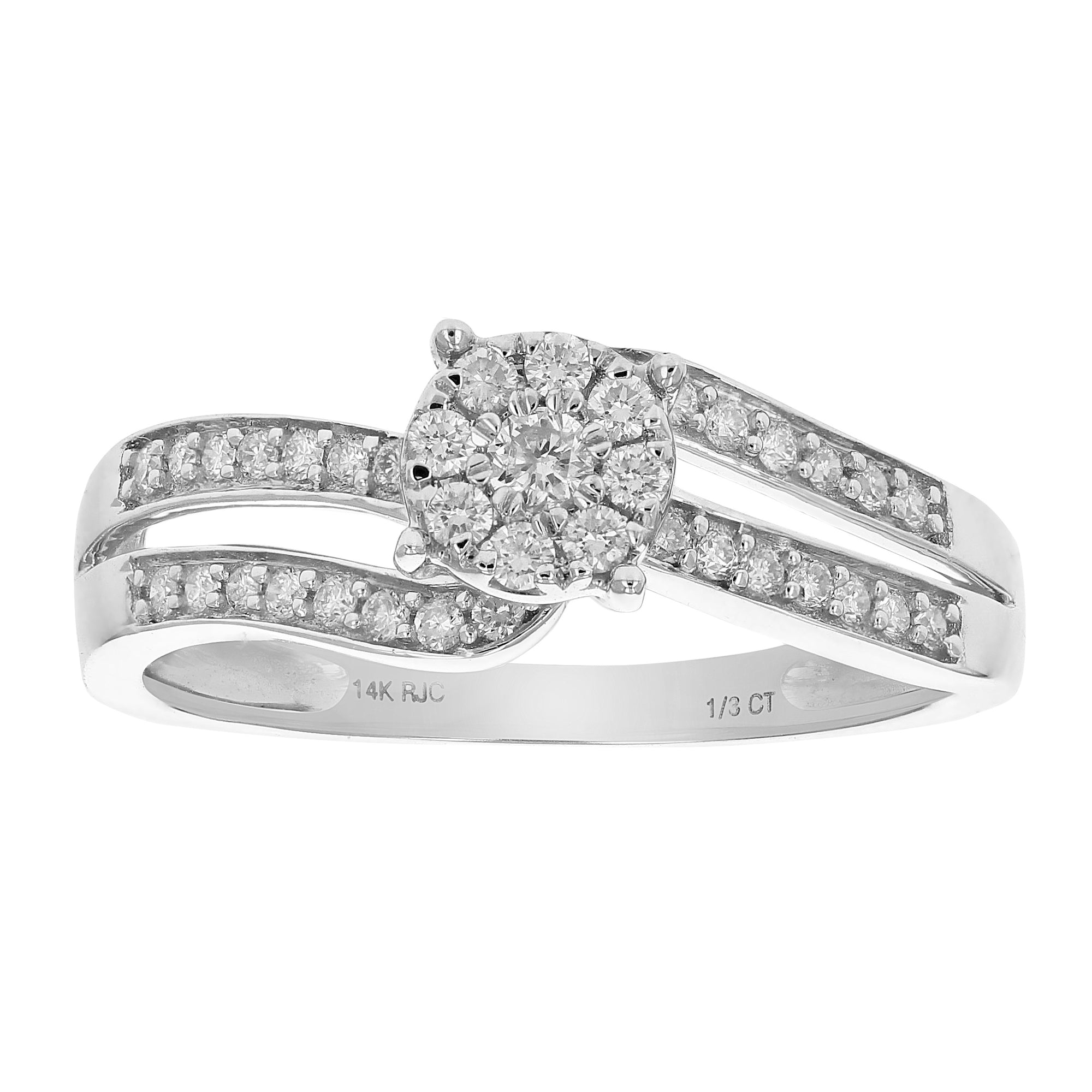 1/4 cttw Diamond Cluster Set Wedding Engagement Ring 14K White Gold Bridal