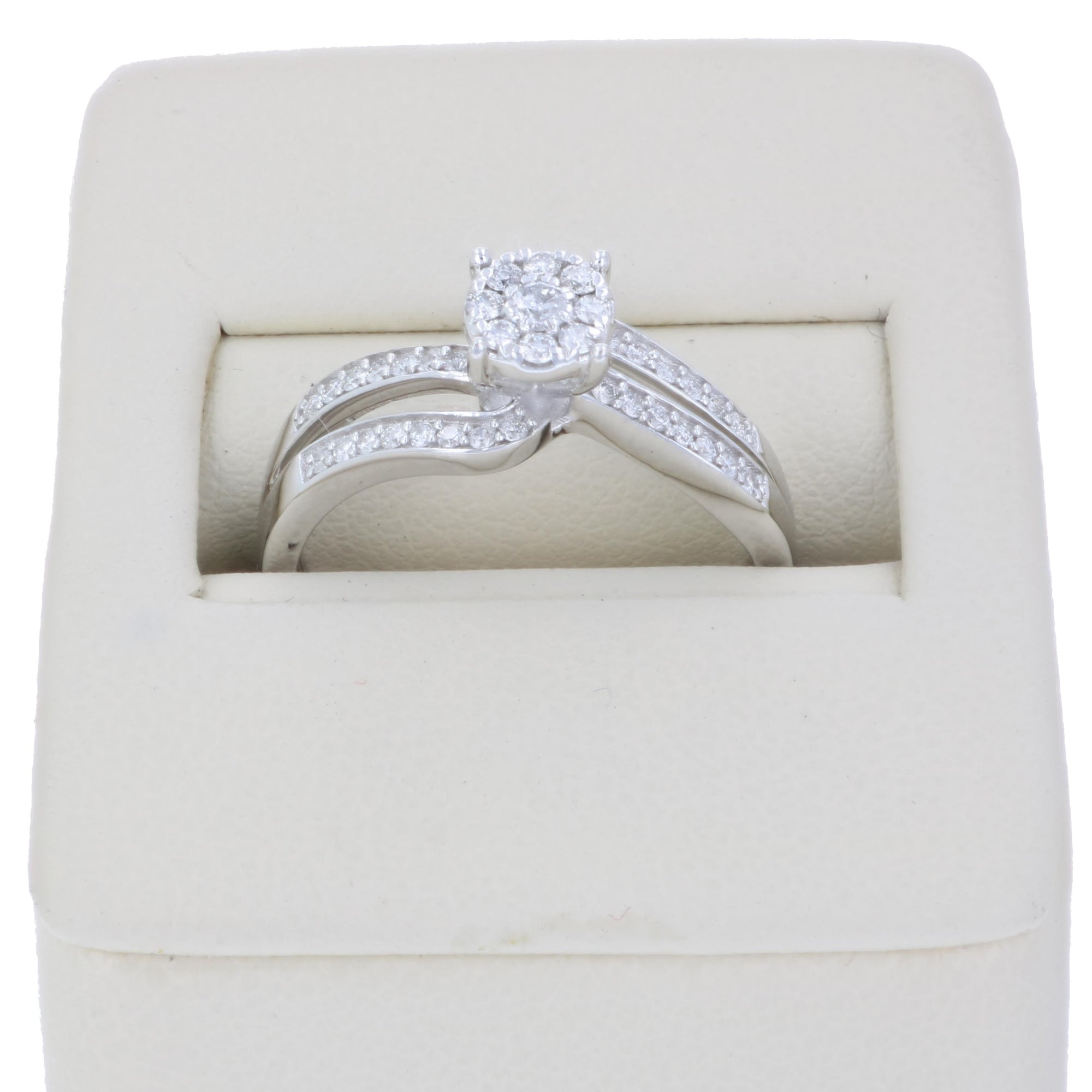1/4 cttw Diamond Cluster Set Wedding Engagement Ring 14K White Gold Bridal