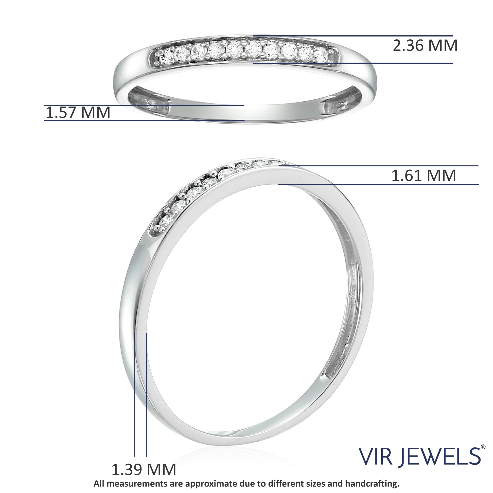 1/10 cttw Diamond Wedding Band for Women, 14K White Gold Wedding Band with 10 Stones Prong Set, Size 5-9