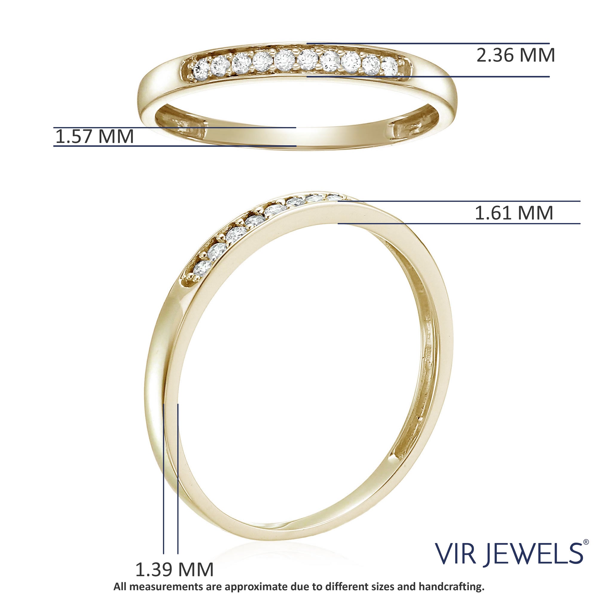 1/10 cttw Diamond Wedding Band for Women, 10K Yellow Gold Wedding Band with 10 Stones Prong Set, Size 4.5-10