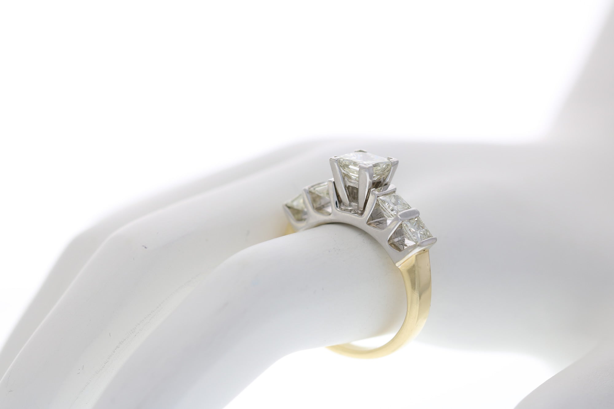 1.75 cttw 5 Stone Princess Cut Diamond Engagement Ring 14K Yellow Gold SI2-I1