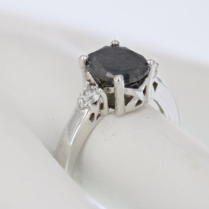 1.93 cttw Black Diamond 3 Stone Ring 14K White Gold Engagement Size 6.5