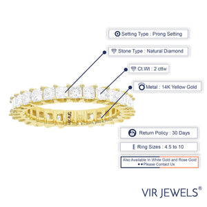 2 cttw Diamond Eternity Ring for Women, Princess Cut Diamond Wedding Band in 14K Yellow Gold Prong Set, Size 4.5-10