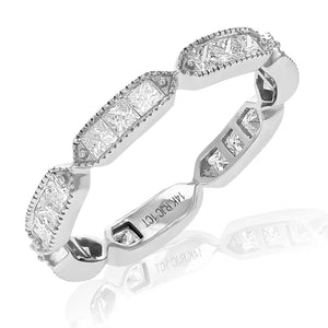 1 cttw Princess Diamond Eternity Ring Wedding Band with Milgrain 14K White Gold