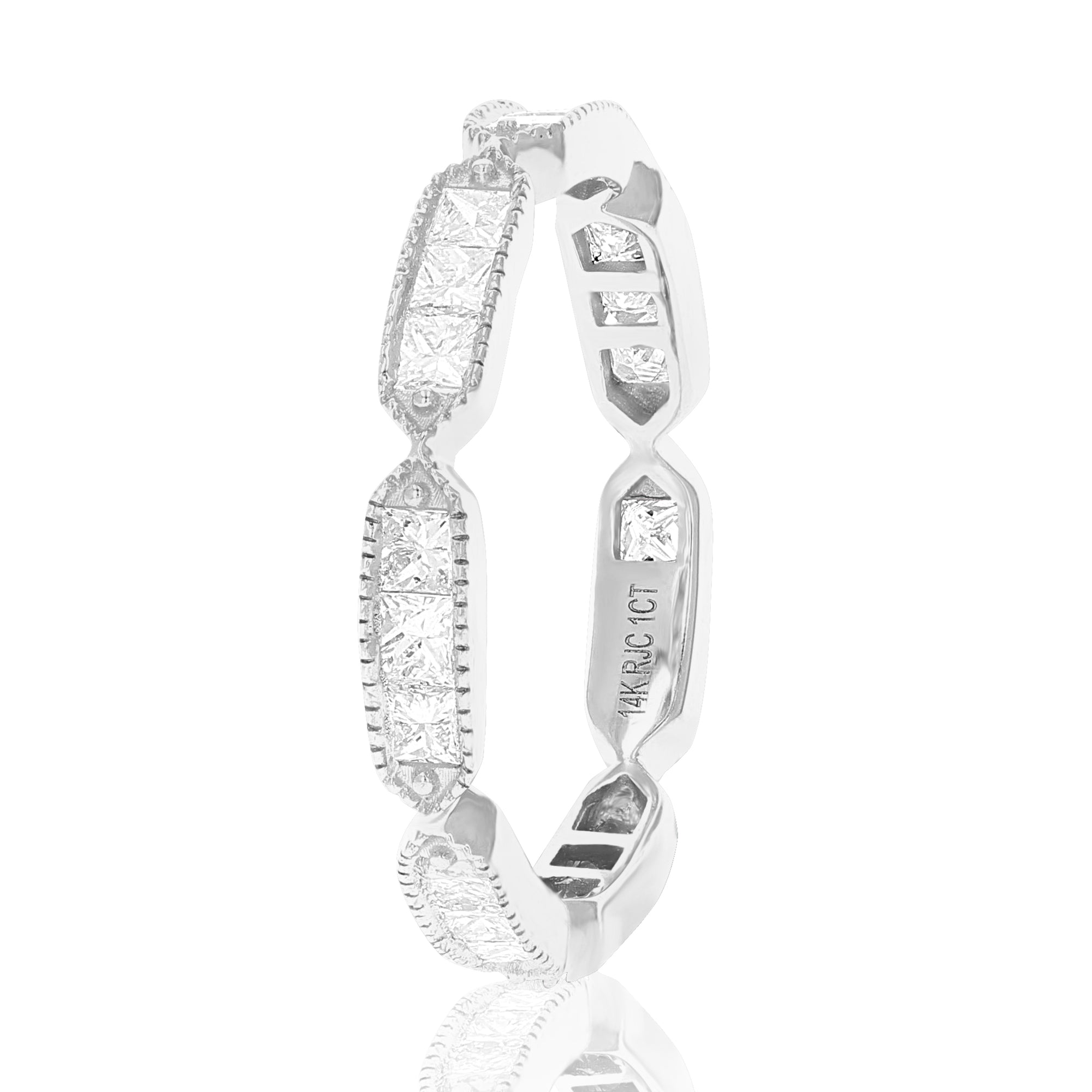 1 cttw Princess Diamond Eternity Ring Wedding Band with Milgrain 14K White Gold