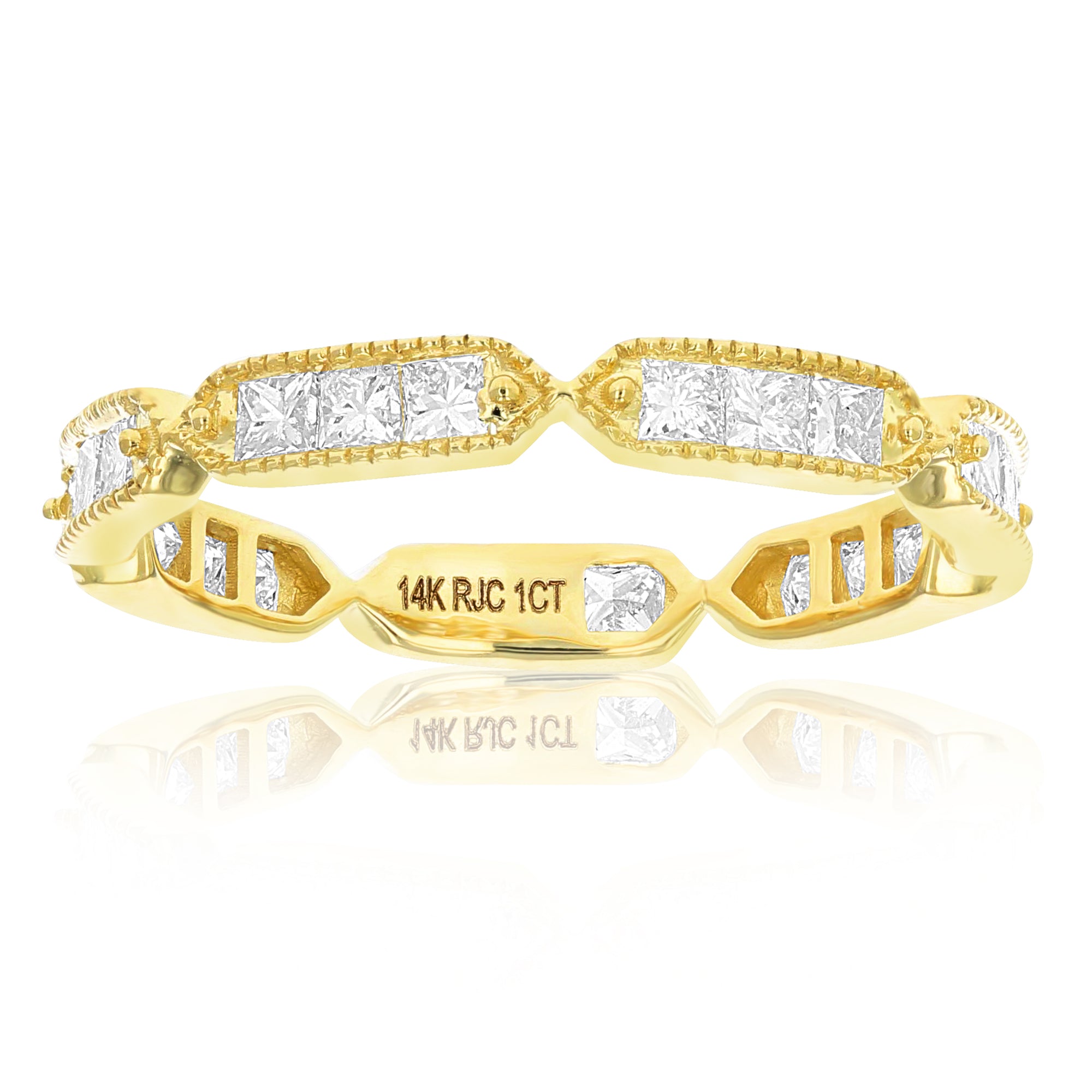 1 cttw Princess Diamond Eternity Ring Wedding Band with Milgrain 14K Yellow Gold