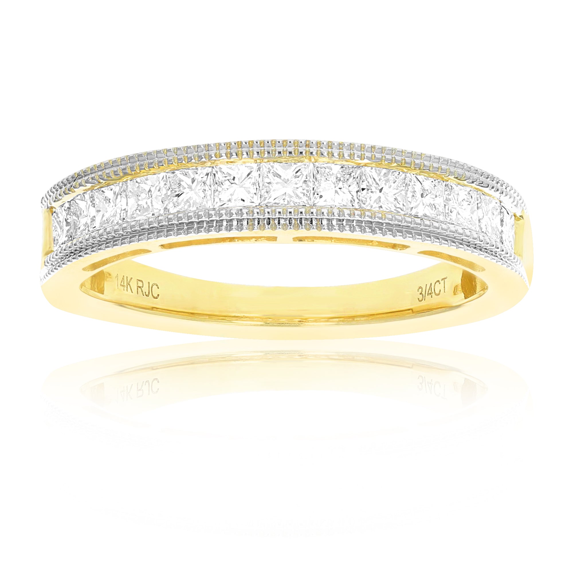 3/4 cttw Princess Cut Diamond Wedding Band with Milgrain 14K Yellow Gold 13 Stones