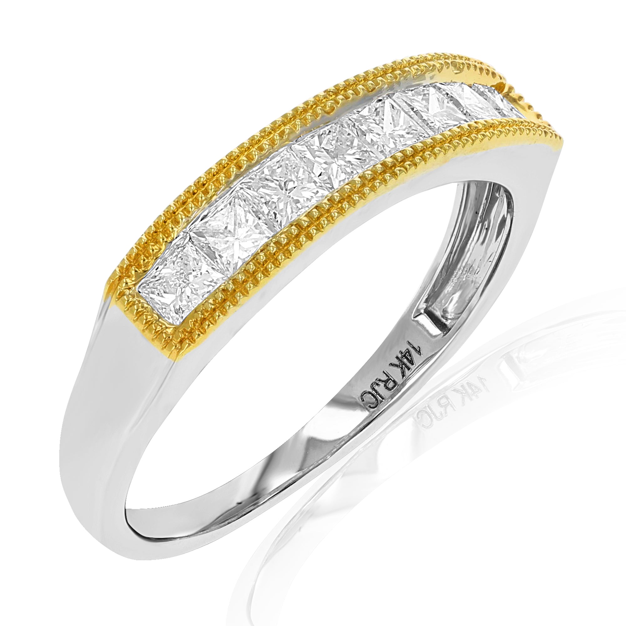 3/4 cttw Princess Cut Diamond Wedding Band with Milgrain 14K White Gold 8 Stones
