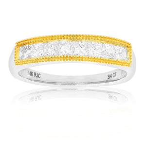 3/4 cttw Princess Cut Diamond Wedding Band with Milgrain 14K White Gold 8 Stones