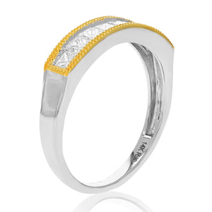 3/4 cttw Princess Cut Diamond Wedding Band with Milgrain 14K White Gold 8 Stones