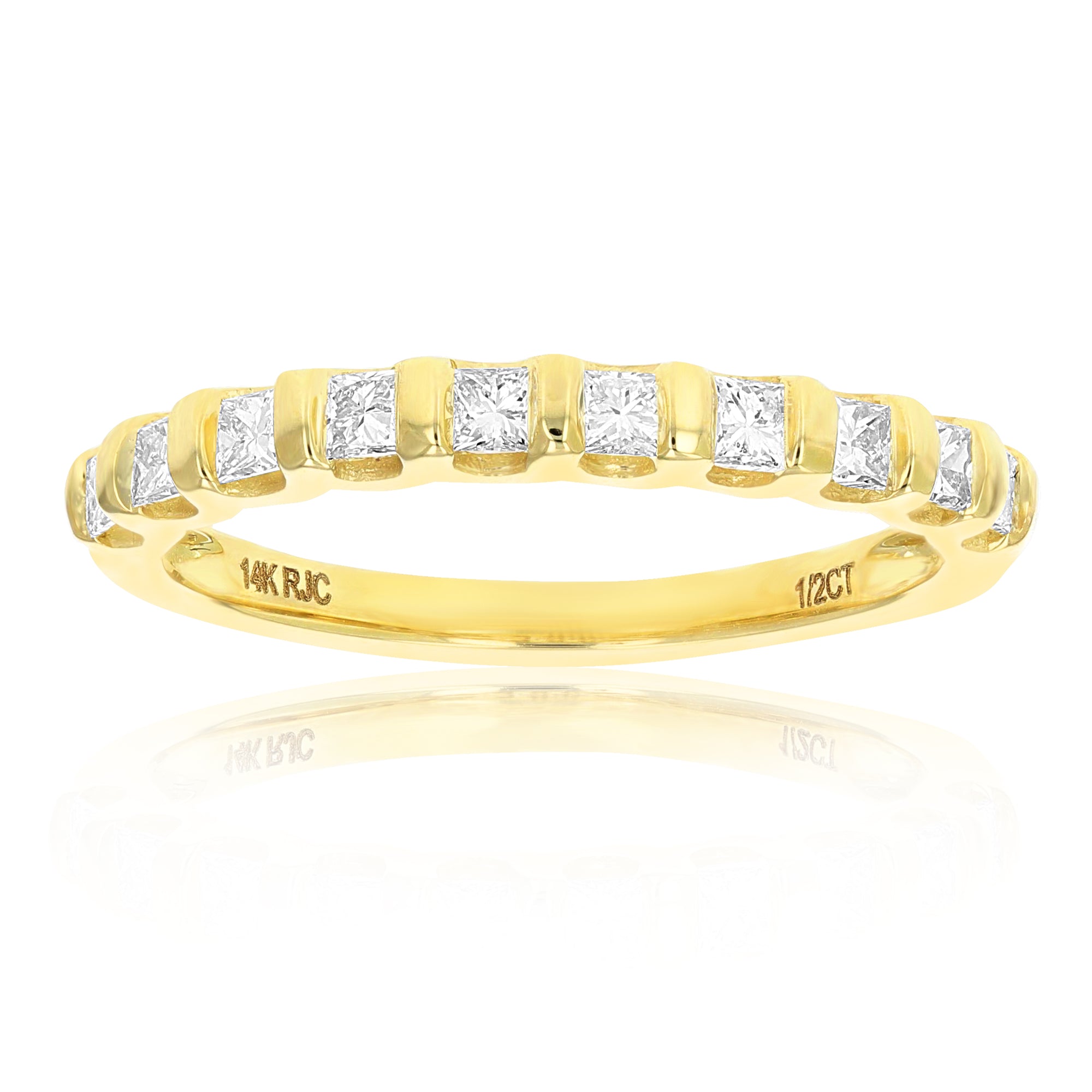 1/2 cttw Princess Cut Diamond Wedding Band 14K Yellow Gold 10 Stones Channel Set