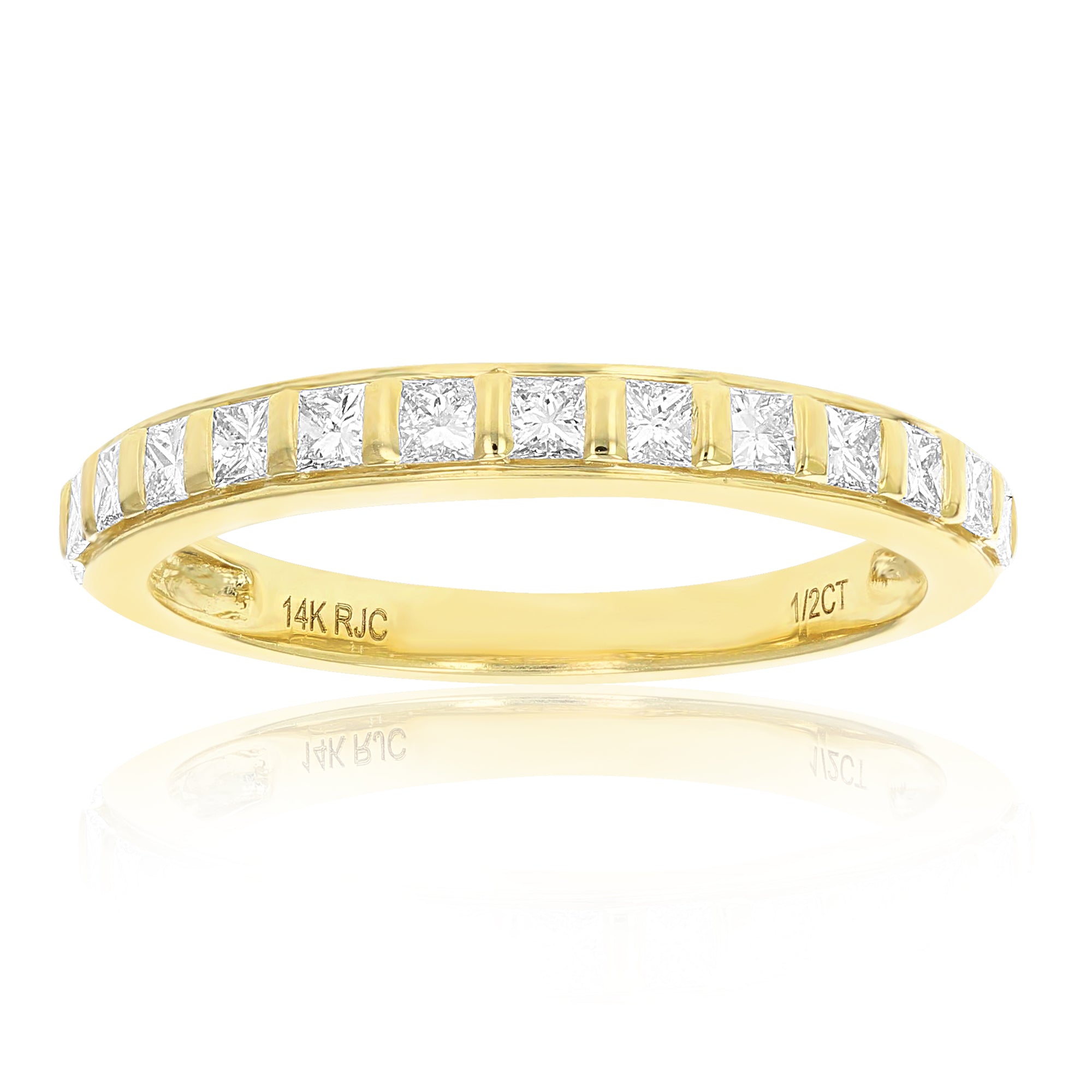 1/2 cttw Princess Cut Diamond Wedding Band 14K Yellow Gold 13 Stones Channel Set