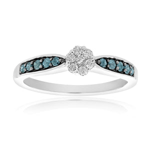 1/3 cttw Blue Diamond Solitaire Ring 10K White Gold Size 7