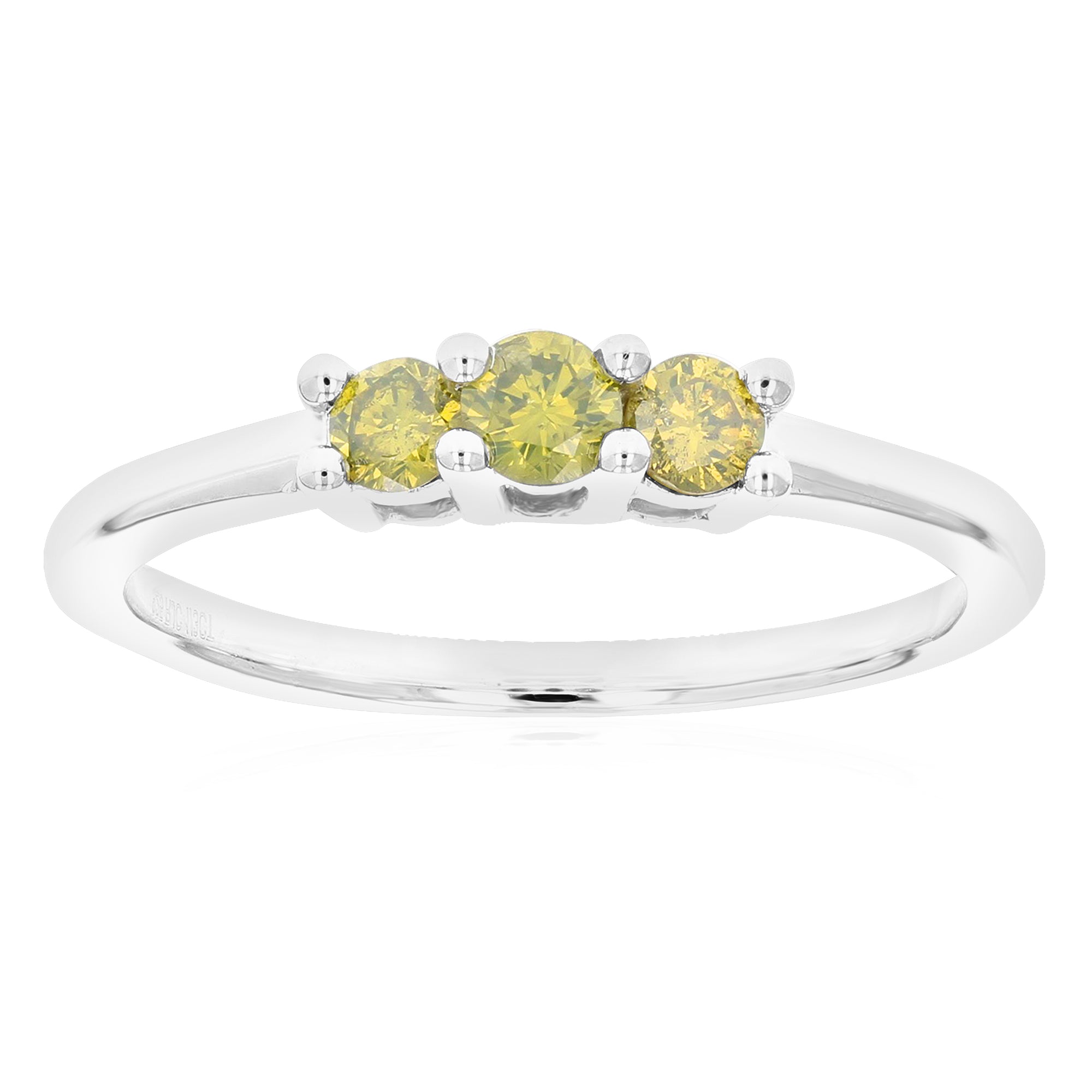 1/3 cttw 3 Stone Round Yellow Diamond Engagement Ring .925 Sterling Silver Prong Set