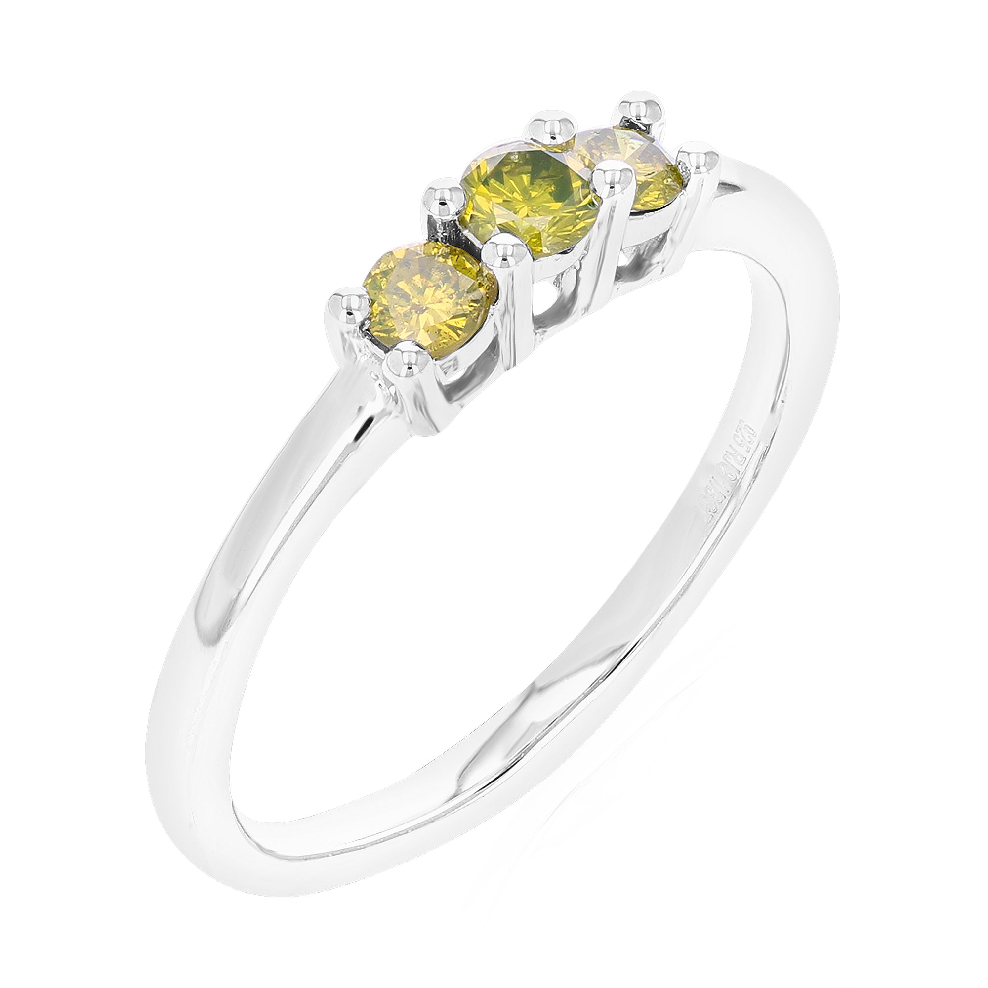 1/3 cttw 3 Stone Round Yellow Diamond Engagement Ring .925 Sterling Silver Prong Set