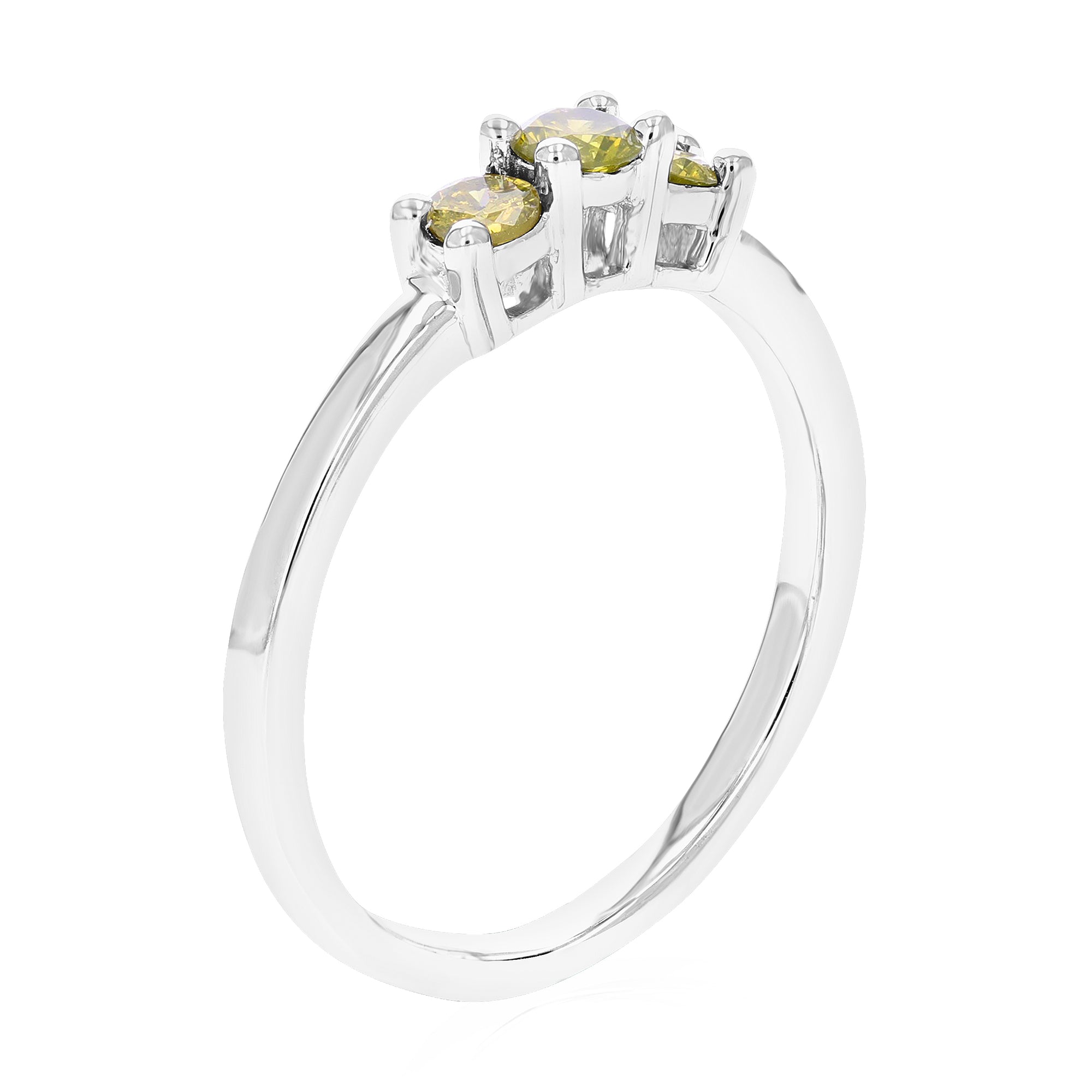 1/3 cttw 3 Stone Round Yellow Diamond Engagement Ring .925 Sterling Silver Prong Set