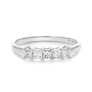 1/2 cttw Engagement Ring, Princess Cut Diamond Engagement Ring in 14K White Gold 5 Stones, Size 5-9