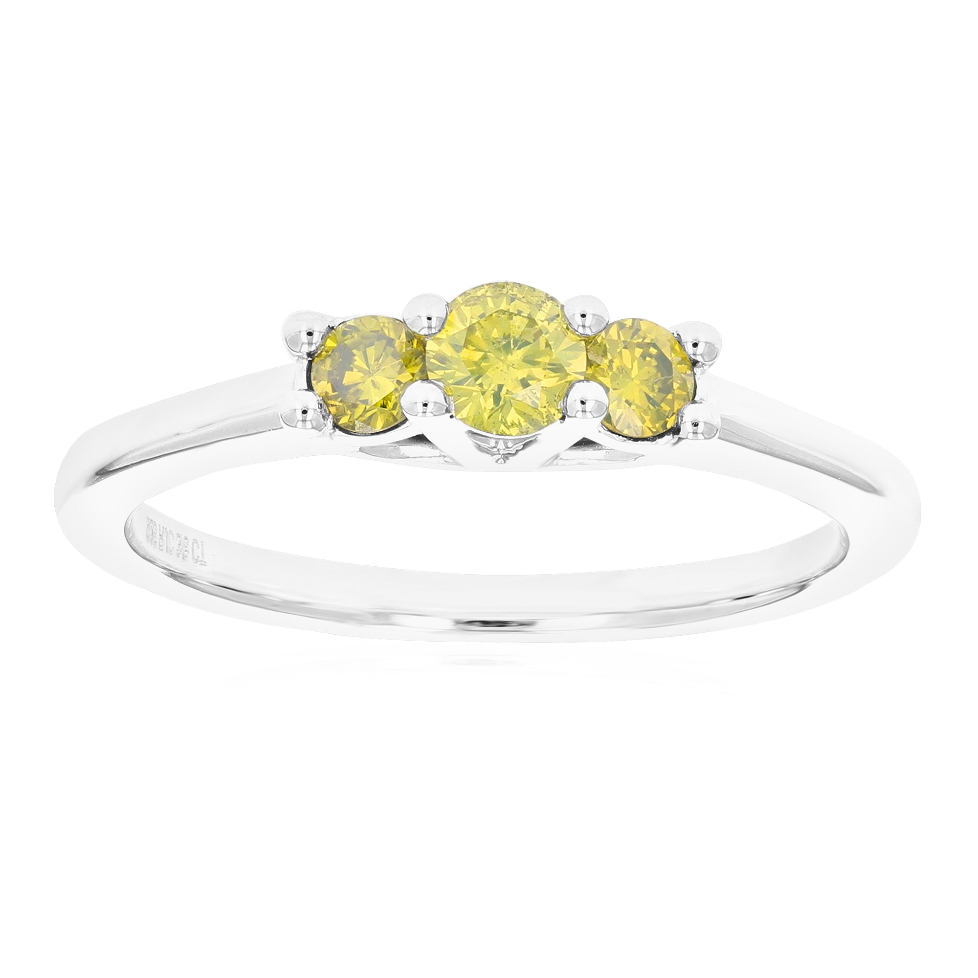 1/3 cttw 3 Stone Round Cut Yellow Diamond Engagement Ring .925 Sterling Silver Prong Set